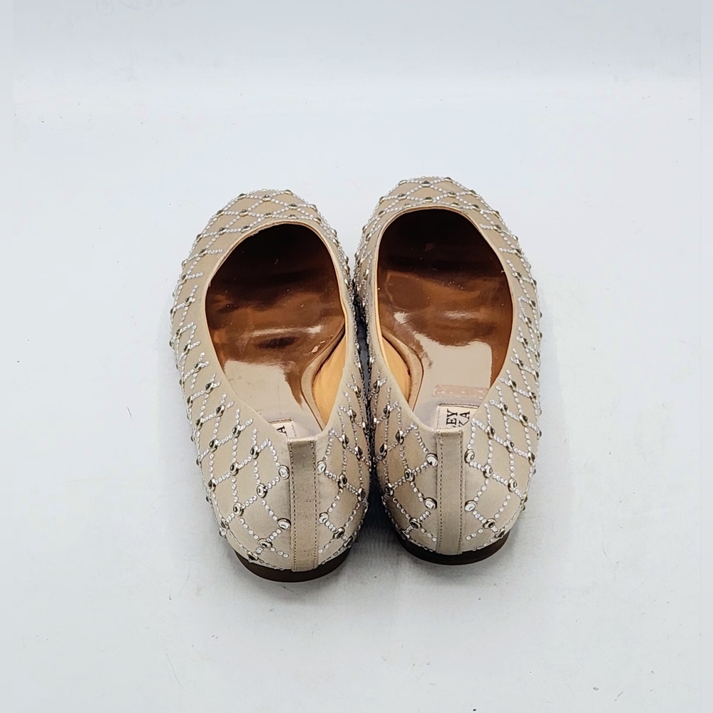 NWOB Badgley Mischka Crystal Embellished Satin Flats In Champagne Size 7 - Picture 9 of 16